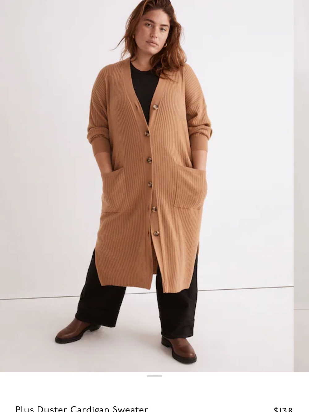 Madewell Camel Ribbed Long Duster Cardigan